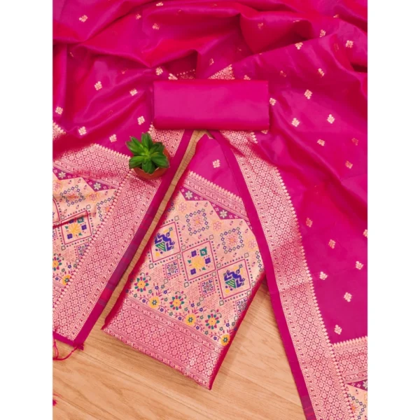 Women's Banarasi Silk Printed Unstitched Salwar Suit Material With Dupatta (Pink, 3Mtrs) - Image 4