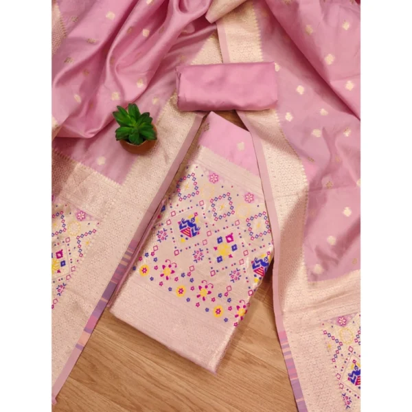 Women's Banarasi Silk Printed Unstitched Salwar Suit Material With Dupatta (Light Pink, 3Mtrs) - Image 4