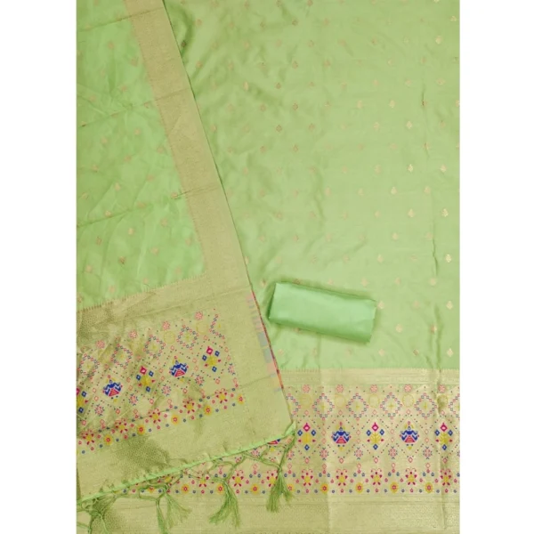Women's Banarasi Silk Printed Unstitched Salwar Suit Material With Dupatta (Pista, 3Mtrs) - Image 3