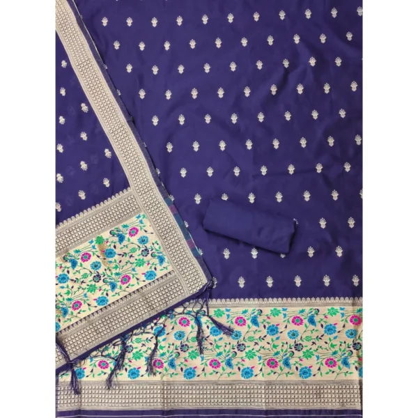 Women's Banarasi Silk Printed Unstitched Salwar Suit Material With Dupatta (Navy Blue, 3Mtrs) - Image 4