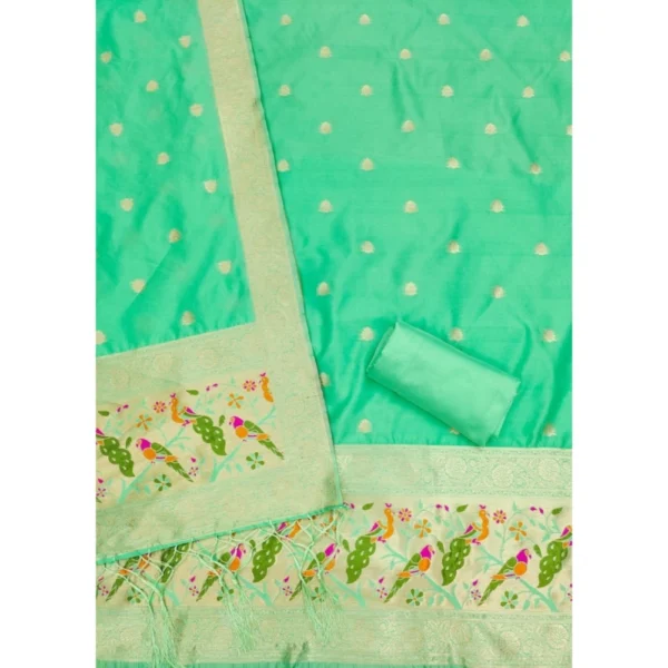 Women's Banarasi Silk Printed Unstitched Salwar Suit Material With Dupatta (Sea Green, 3Mtrs) - Image 3