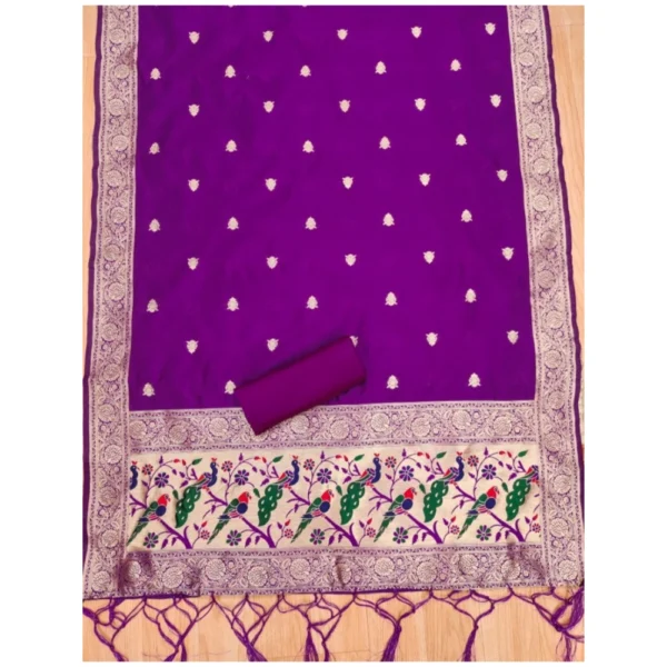 Women's Banarasi Silk Printed Unstitched Salwar Suit Material With Dupatta (Purple, 3Mtrs) - Image 2