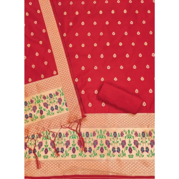 Women's Banarasi Silk Printed Unstitched Salwar Suit Material With Dupatta (Red, 3Mtrs) - Image 3