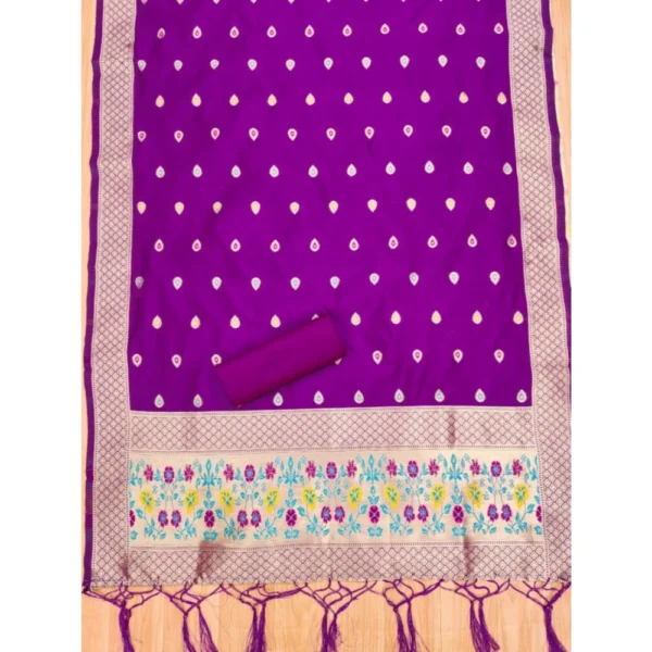 Women's Banarasi Silk Printed Unstitched Salwar Suit Material With Dupatta (Purple, 3Mtrs) - Image 2
