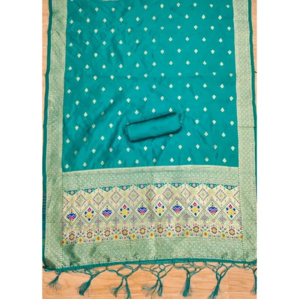 Women's Banarasi Silk Printed Unstitched Salwar Suit Material With Dupatta (Rama, 3Mtrs) - Image 2