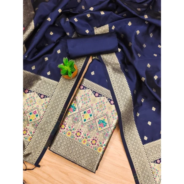 Women's Banarasi Silk Printed Unstitched Salwar Suit Material With Dupatta (Navy Blue, 3Mtrs) - Image 4