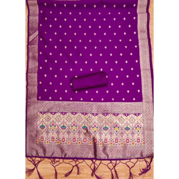 Women's Banarasi Silk Printed Unstitched Salwar Suit Material With Dupatta (Purple, 3Mtrs) - Image 2