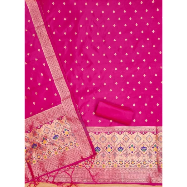 Women's Banarasi Silk Printed Unstitched Salwar Suit Material With Dupatta (Pink, 3Mtrs) - Image 3