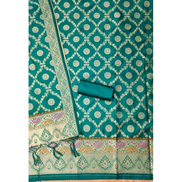 Women's Banarasi Silk Printed Unstitched Salwar Suit Material With Dupatta (Rama, 3Mtrs) - Image 3
