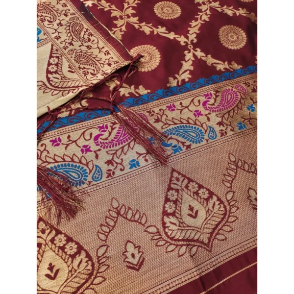 Women's Banarasi Silk Printed Unstitched Salwar Suit Material With Dupatta (Maroon, 3Mtrs) - Image 2