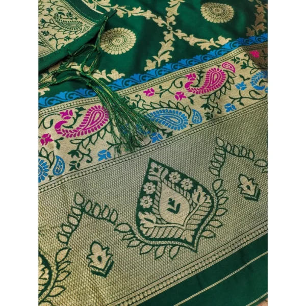 Women's Banarasi Silk Printed Unstitched Salwar Suit Material With Dupatta (Bottle Green, 3Mtrs) - Image 2