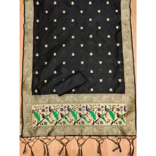 Women's Banarasi Silk Printed Unstitched Salwar Suit Material With Dupatta (Black, 3Mtrs) - Image 2