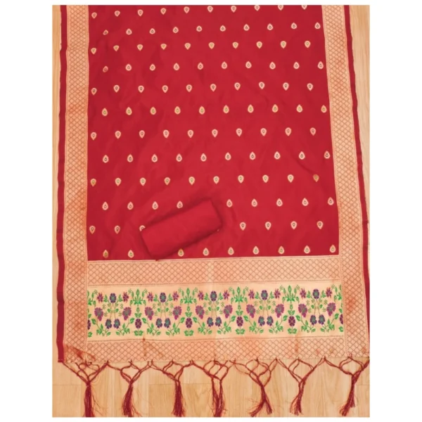 Women's Banarasi Silk Printed Unstitched Salwar Suit Material With Dupatta (Red, 3Mtrs) - Image 2
