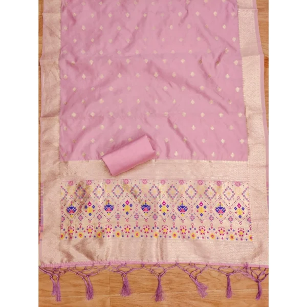 Women's Banarasi Silk Printed Unstitched Salwar Suit Material With Dupatta (Light Pink, 3Mtrs) - Image 2