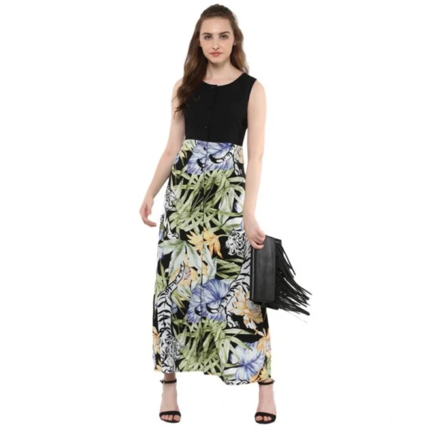 Women's Rayon Floral Round Neck Sleeveless Dress (Multicolor) - Image 3