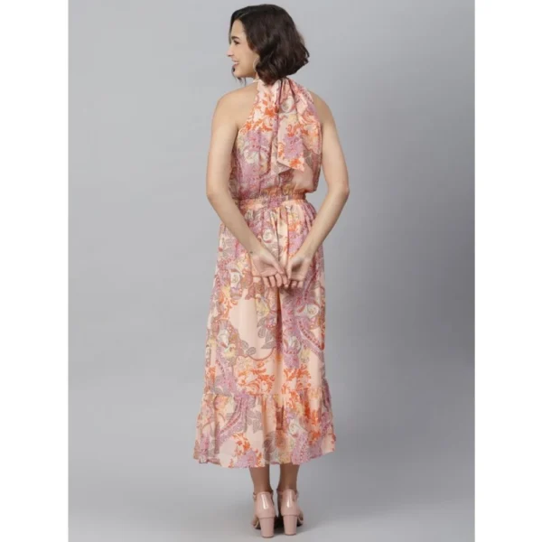 Women's Polyester Maxi Halter Neck Sleeveless Dress (Peach) - Image 4