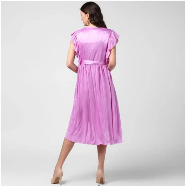 Women's Polyester Pleated V-Neck Flutter Dress (Lavender) - Image 4