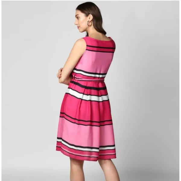 Women's Polyester Striped Close Neck Sleeveless Dress (Pink) - Image 4