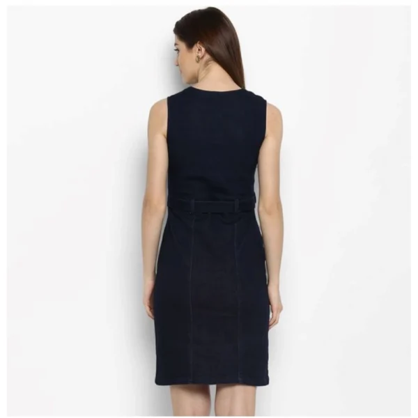 Women's Denim Solid Square Neck Sleeveless Dress (Blue) - Image 4