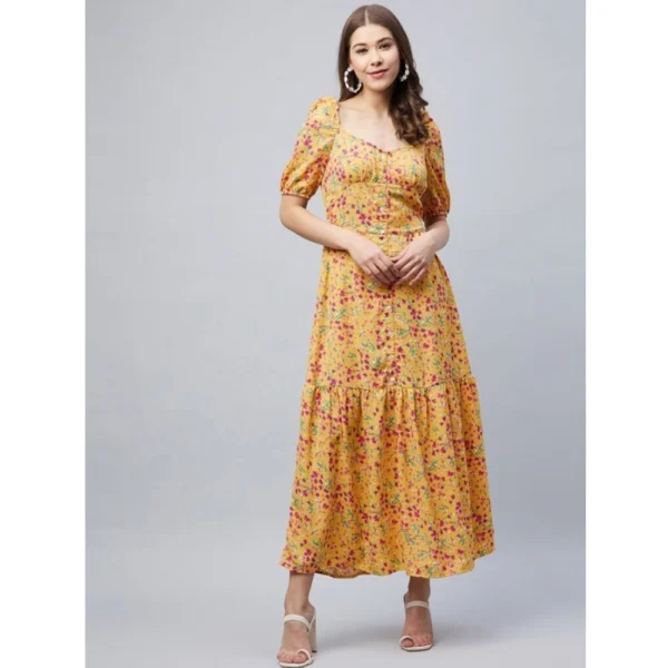 Women's Polyester Moss Floral Square Neck Half Sleeve Dress (Pink) - Image 4