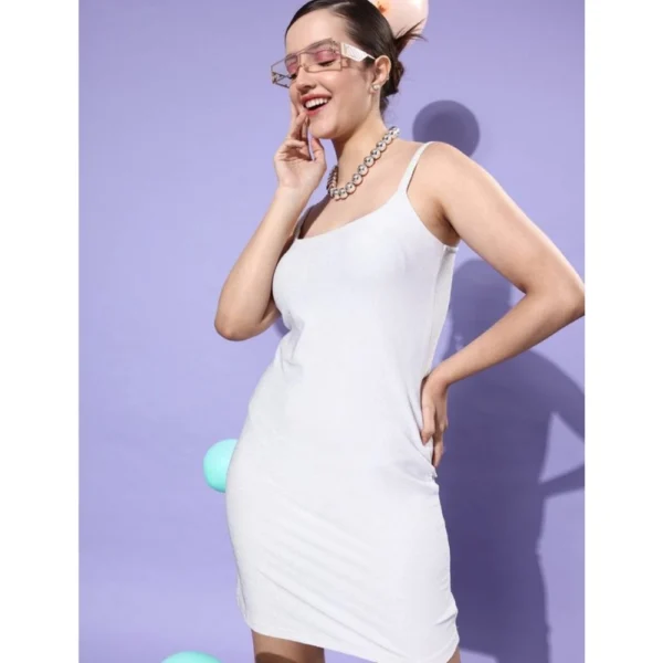 Women's Polyester Lycra Embellished Square Neck Sleeveless Dress (Silver) - Image 4