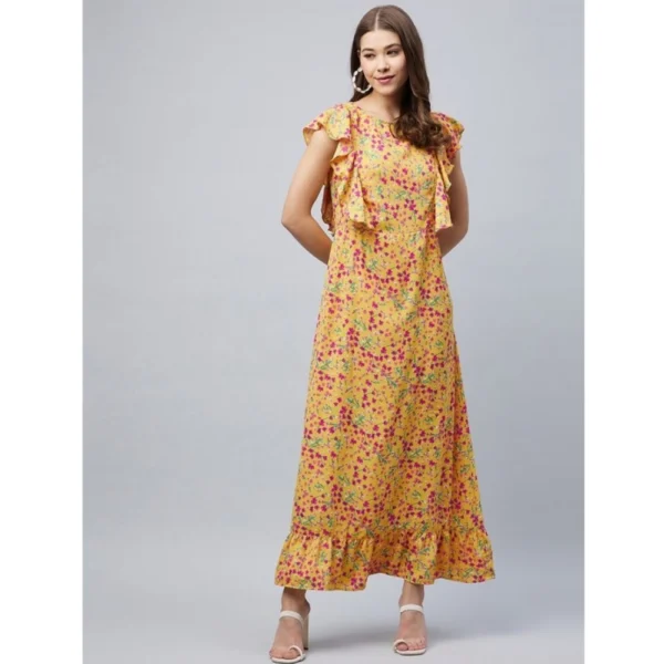 Women's Polyester Floral Round Neck Flutter Dress (Red) - Image 3
