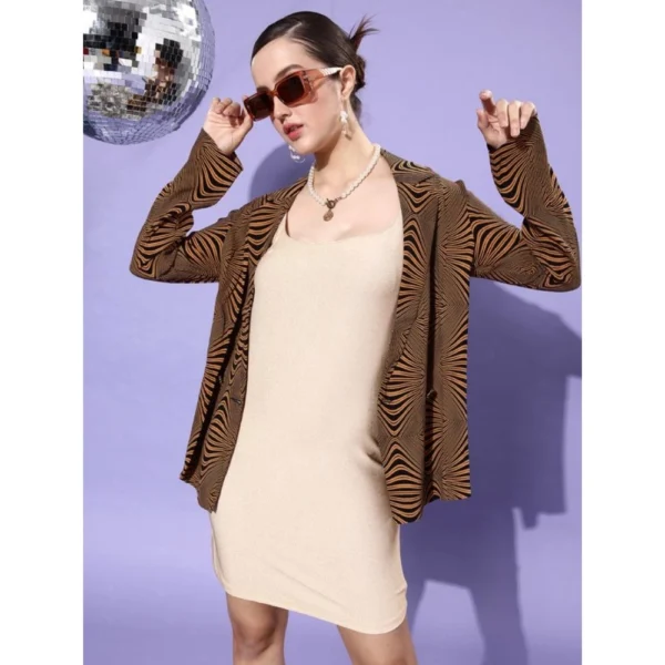 Women's Polyester Lycra Embellished Square Neck Sleeveless Dress (Gold) - Image 4