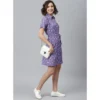 Women's Polyester Polka Collar Neck Short Sleeve Dress (Lavender) - Image 3
