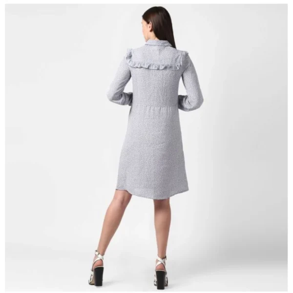 Women's Polyester Floral Collar Neck Long Sleeves Dress (Blue) - Image 4