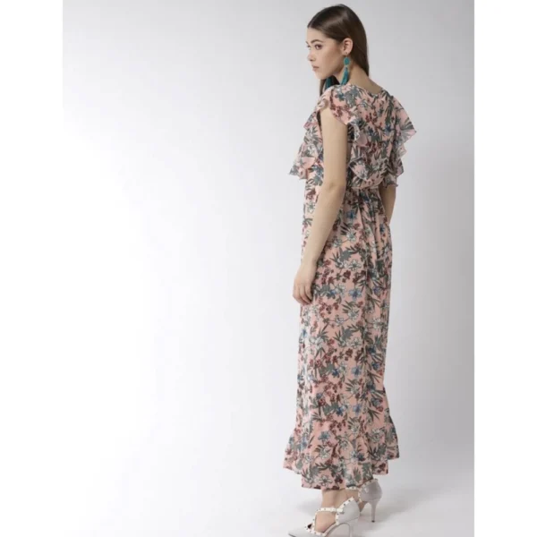 Women's Polyester Floral Round Neck Flutter Dress (Multicolor) - Image 4