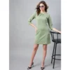 Women's Polyester Jacquard Self Design Round Neck 3/4th Sleeves Dress (Olive) - Image 4