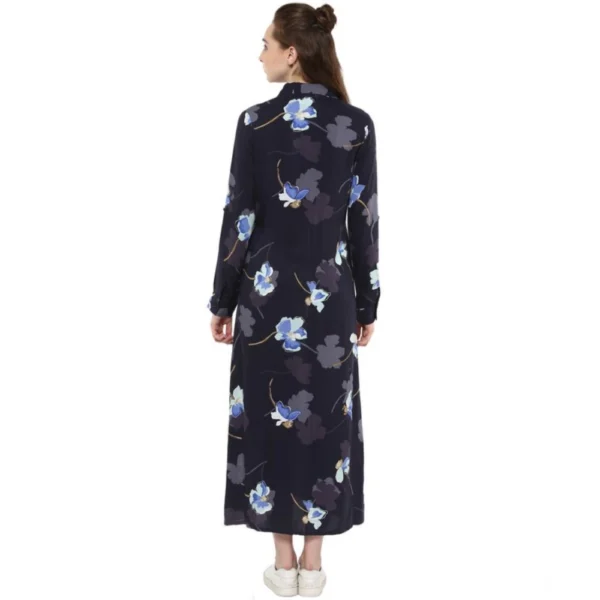 Women's Rayon Floral Collar Neck Long Sleeves Dress (Blue) - Image 4
