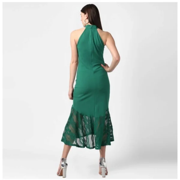 Women's Polyester Asymmetrical Close Neck Sleeveless Dress (Green) - Image 4