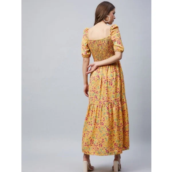 Women's Polyester Moss Floral Square Neck Half Sleeve Dress (Pink) - Image 3