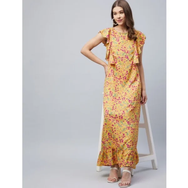 Women's Polyester Floral Round Neck Flutter Dress (Red) - Image 4