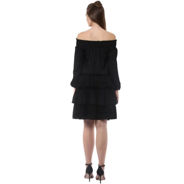 Women's Polyester Moss Solid Off-Shoulder Long Sleeves Dress (Black) - Image 4