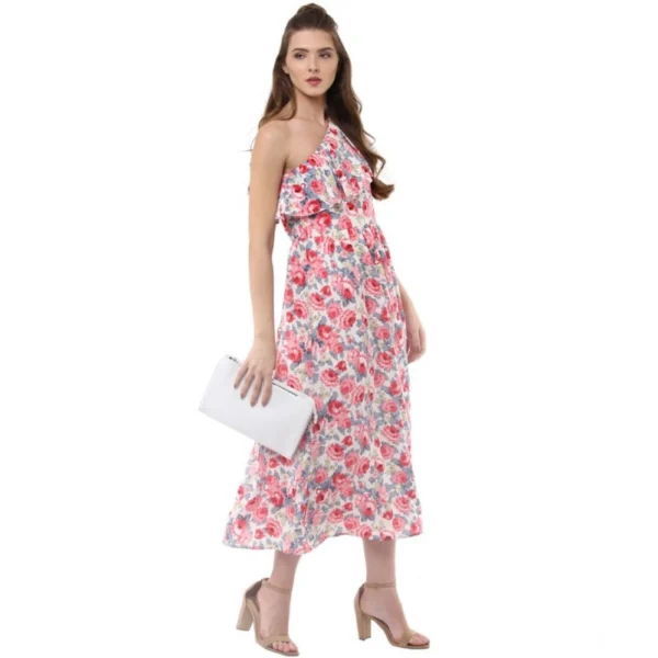 Women's Polyester Crepe Floral One Shoulder One Shoulder Dress (Multicolor) - Image 4