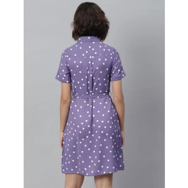 Women's Polyester Polka Collar Neck Short Sleeve Dress (Lavender) - Image 4