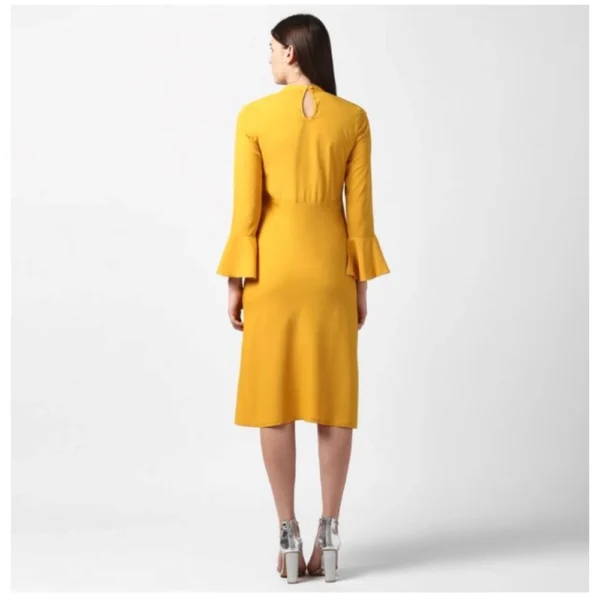Women's Polyester Ruffled Close Neck Long Sleeves Dress (Yellow) - Image 4