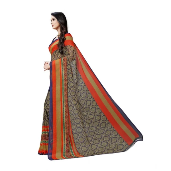 Women's Georgette Printed Saree With Unstitched Blouse 5.5Mtr (Blue) - Image 3