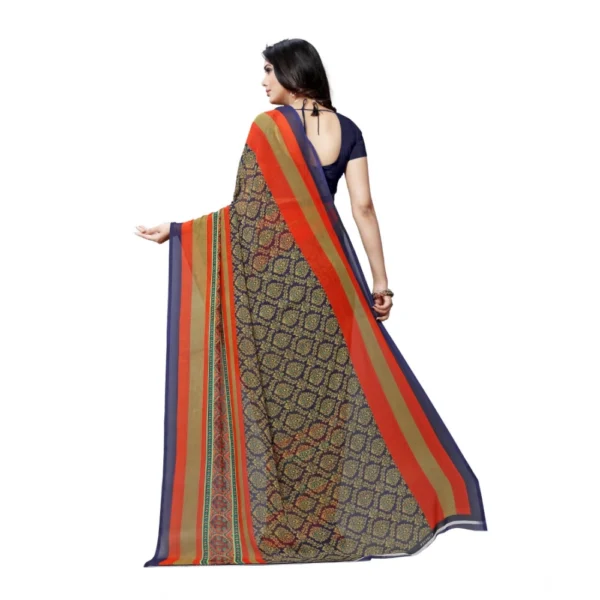 Women's Georgette Printed Saree With Unstitched Blouse 5.5Mtr (Blue) - Image 2