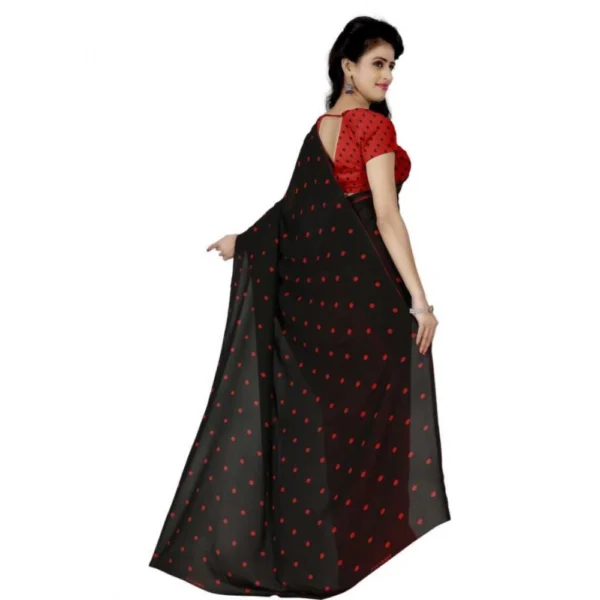 Women's Faux Georgette Printed Saree With Unstitched Blouse 5.5Mtr (Red black) - Image 2