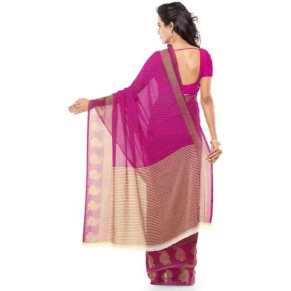 Women's Faux Georgette Printed Saree With Unstitched Blouse 5.5Mtr (Pink) - Image 2