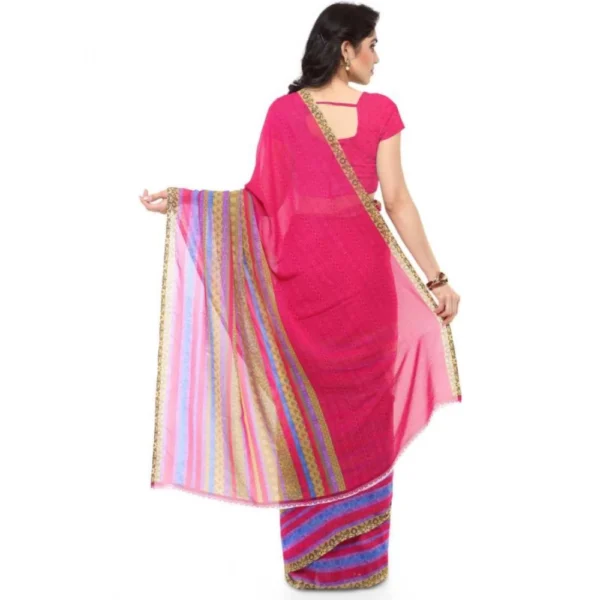 Women's Faux Georgette Printed Saree With Unstitched Blouse 5.5Mtr (Pink) - Image 2