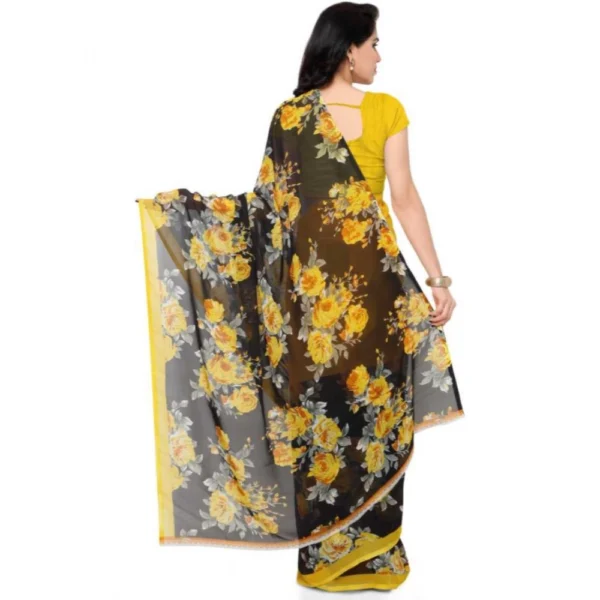 Women's Faux Georgette Printed Saree With Unstitched Blouse 5.5Mtr (Yellow) - Image 2