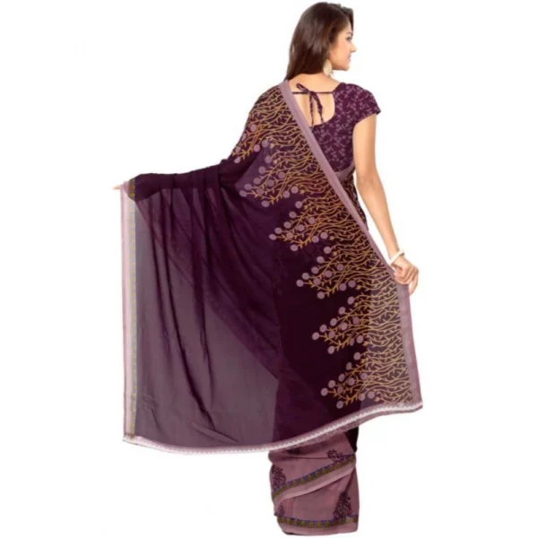 Women's Faux Georgette Printed Saree With Unstitched Blouse 5.5Mtr (Wine) - Image 2