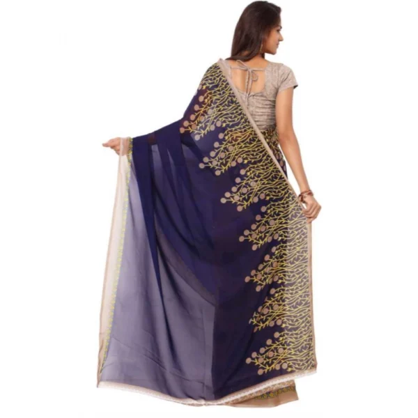 Women's Faux Georgette Printed Saree With Unstitched Blouse 5.5Mtr (Blue) - Image 2