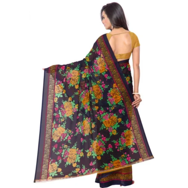 Women's Faux Georgette Printed Saree With Unstitched Blouse 5.5Mtr (Gold) - Image 2