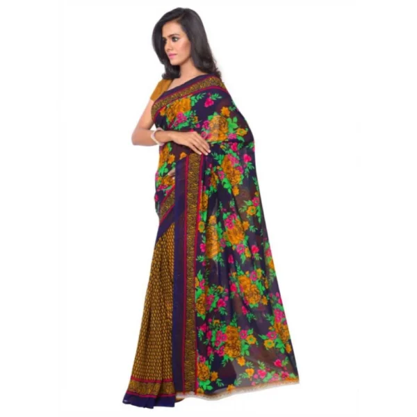 Women's Faux Georgette Printed Saree With Unstitched Blouse 5.5Mtr (Gold) - Image 3
