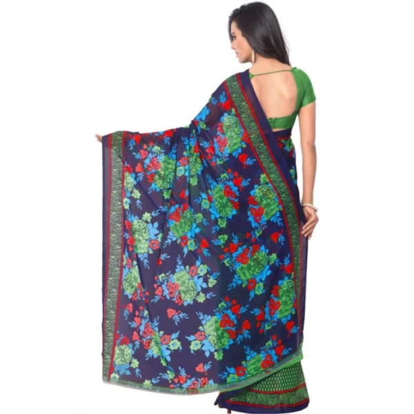 Women's Faux Georgette Printed Saree With Unstitched Blouse 5.5Mtr (Green) - Image 2